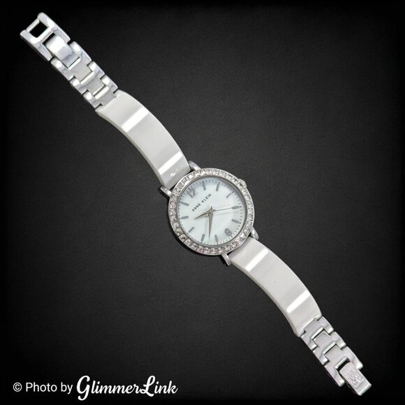 Anne Klein AK1443 White Ceramic Collection Clear Crystals Ladies Watch - Picture 5 of 14